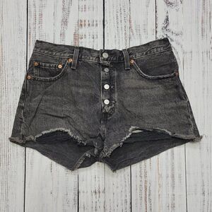 Levi's 501 Women's Size 28 Black Button Fly Distressed High Rise Denim Shorts